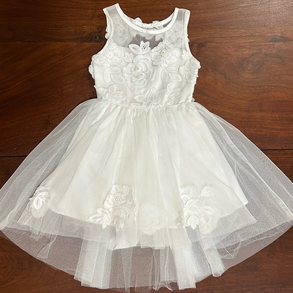 Biscotti Collezioni Girls Ivory Pearl Flower Embroidered Dress Size 4